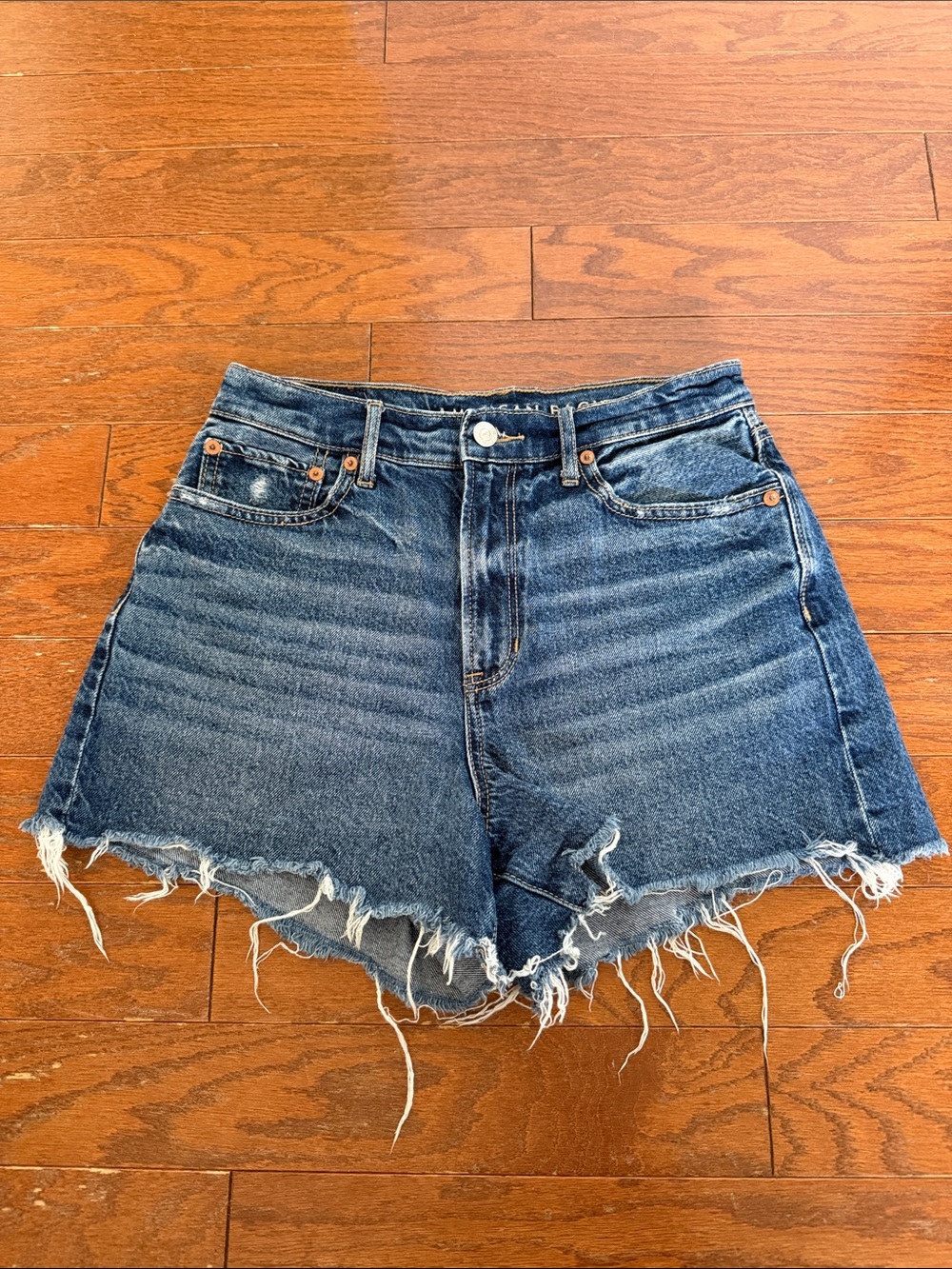 American Eagle Outfitters Distressed High-Rise Denim Shorts - Blue